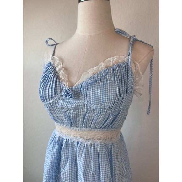 NWT Pink Coconut Blue Gingham Lace Mini Dress Coquette Cottagecore size M - Picture 11 of 12